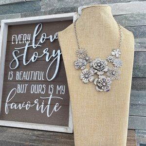 Silver Flower Bib Necklace